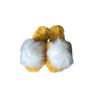 Shiraleah Dark Yellow White Pom Pom Fuzzy Slipper Sz 6-8
